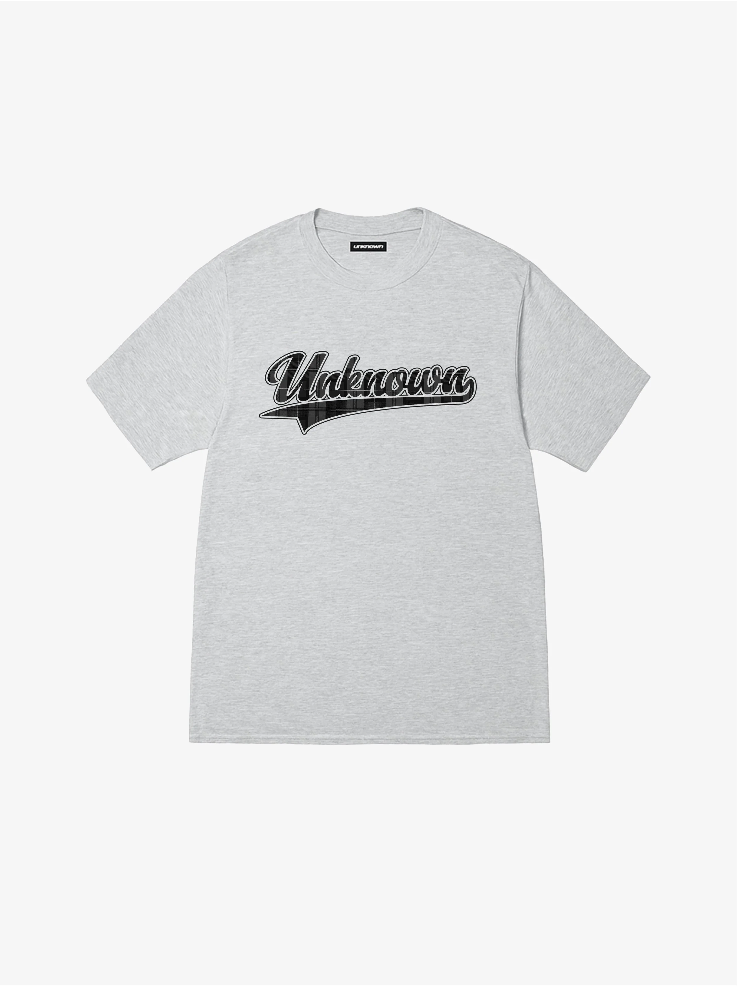 GREY TARTAN SWOOSH TEE — UNKNOWN LONDON